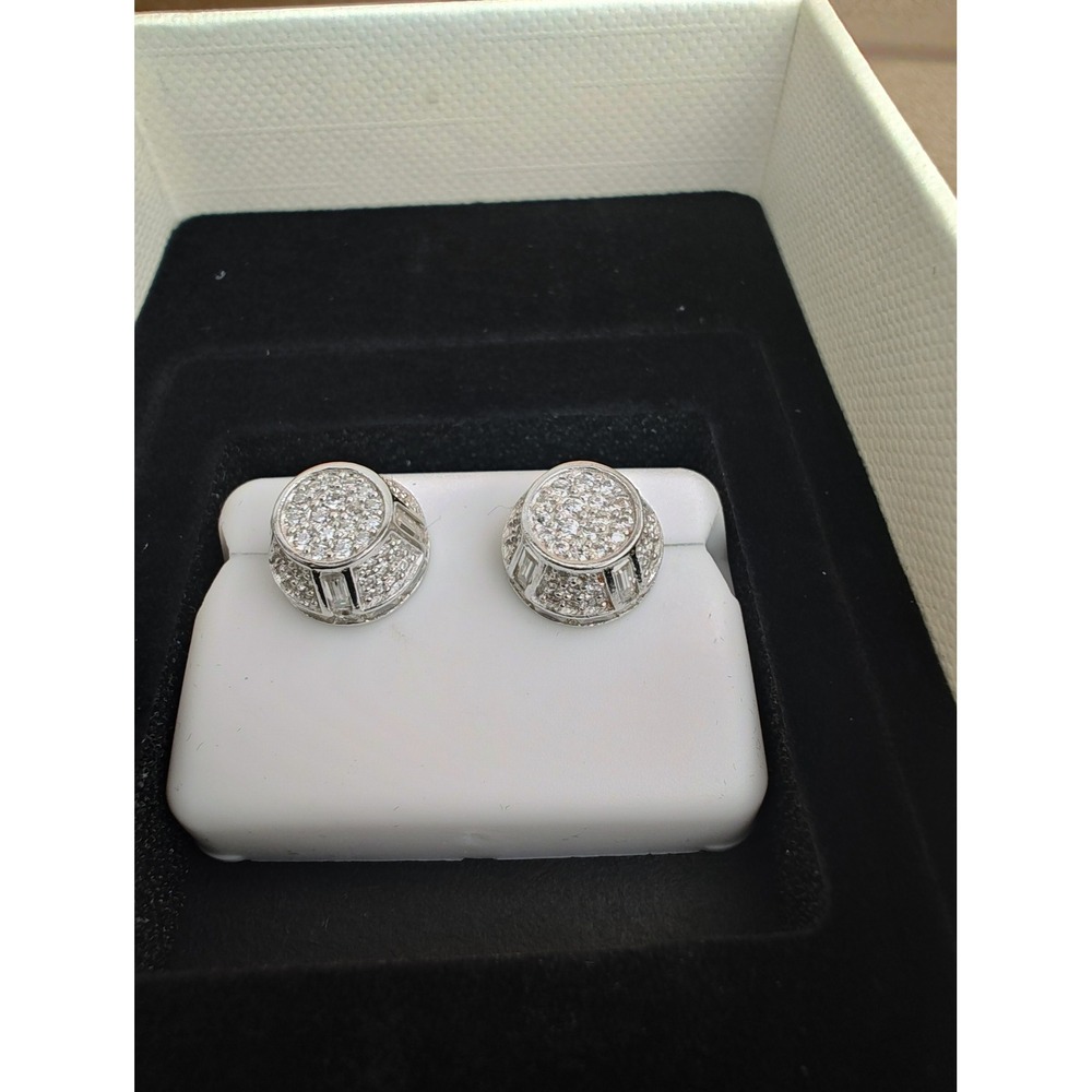 Stud Earrings 925 Sterling Silver 2.00ctw Moissanite Iced Out Baguette Halo